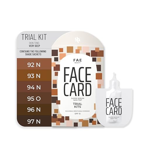 Image of FAE Beauty Face Card 4-in-1 Super Serum Skin Tint Trial Kit | Hydrates, Primes, Provides Coverage & Protects with SPF | Very Deep | Shades - 92N, 93N, 94N, 95O, 96N, 97N