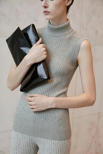 Image of v28 Women Sleeveless High Neck Turtleneck Stretchable Knit Sweater Top