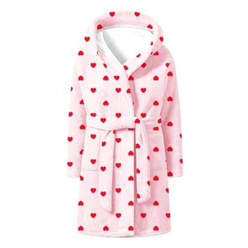 Image of Umeyda Girls Fleece Hooded Robes, Warm Printed Bath Robe for Kids Soft Fuzzy Bathrobe for Gifts