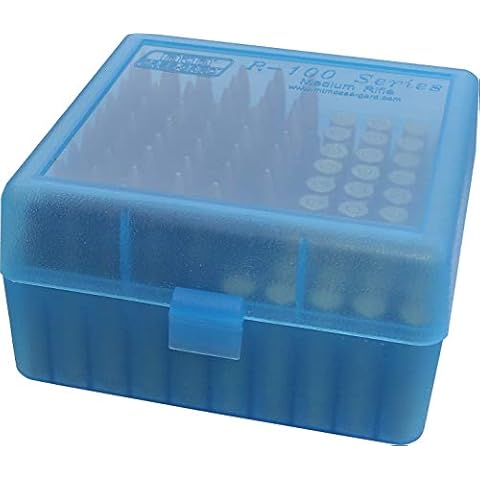MTM 100 Round Flip-Top Rifle Ammo Box 22-25, 308 W, Blue,3.05-Inch Cover