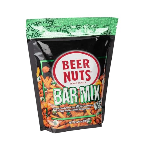 BEER NUTS Bar Mix w/Wasabi - Pretzels, Cheese Stix, Sesame Stix, Insane Grain & Wasabi Peas - 20oz Resealable Bag (Pack of 1)