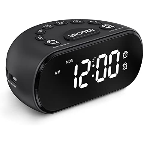 REACHER LED Digital Alarm Clock with 2 USB Ports, Dual Alarm with 5 Volume Adjustable Natural Sounds, 0-100% Dimmer, Snooze, 12/24 Hours, Big Digits, Small Size for Bedside Desk(No Plug) Cover