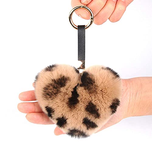 Aichuan Genuine Rex Rabbit Hair Fur Pompom Keychain Heart Shaped Bag Charm Ring Fluffy Fur Ball #TOP5