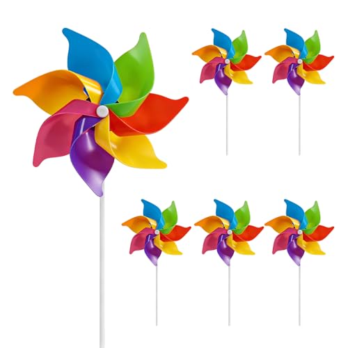 Windmills for Children 6 Piece Rainbow Wind Spinner Set Garden Windmills Outdoor Decor Vibrant Pinwheel Spinners for Garden Decorations Weather-Resistant Windmills for Outdoor Use