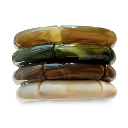 iF YOU 6pcs Chunky Acrylic Bangle Bracelets for Women Resin Bamboo Brown Stretchy Bracelet Stack Fashion Jewelry for Women (4pcs-green & brown bracelets)