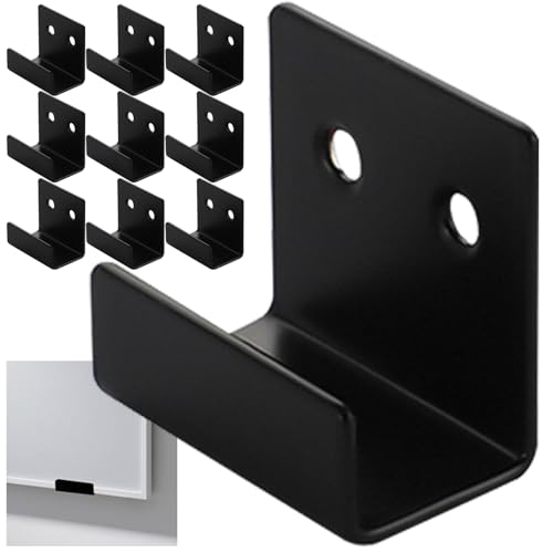 Image of 1-9 /16 inch Mirror Mounting Brackets for Wall 10 Pack - 1 inch Wide Inner Groove | Wall Hanger J Bracket for Frameless Mirror Tile Picture Frame with Screws Anchors