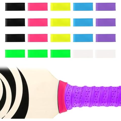Iffitya 20pcs Pickleball Paddle Grip Bands for Pickleball Lovers, Tennis Paddle Fixing Grip Tape with Silicone Ring Stretchy - 7 Color Tennis Racket Handle Rubber/Grip Finishing Ring Cover