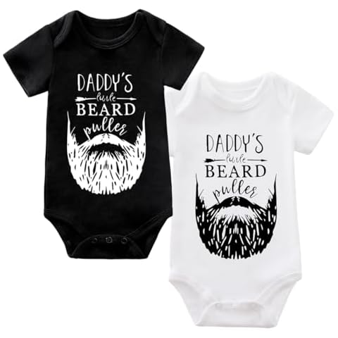 IURNXB Baby Overalls Outfit Daddy's Little Beard Puller Bodysuit 2-Piece Funny Romper Set for Newborns Toddlers 0-24 Months (Black+White,3-6 Months) Cover