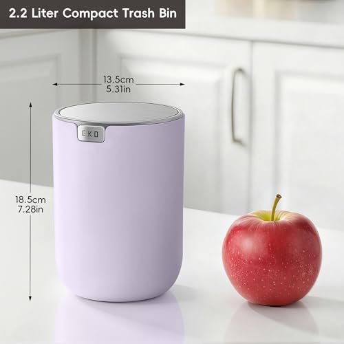 Image of EKO Fandy 0.58 Gal /2.2L Mini Trash Can with Lid, Swing-Top Desktop Trash Can for Bathroom, Countertop, Vanity, Desk or Office, Small Garbage Bin (Lavender)