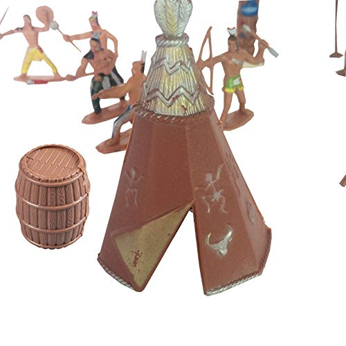 FUNSHOWCASE Native American Indians Figures Plastic Toys Pack of 15 for Sandbox Aquarium Terrariums Miniature Fairy Gardens Doll House Cake Topper Children Resin Decoration #3917 - Thumbnail 3