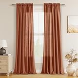 Cortinas de lino color terracota de 84 pulgadas de largo para sala de estar, cortina bohemia
