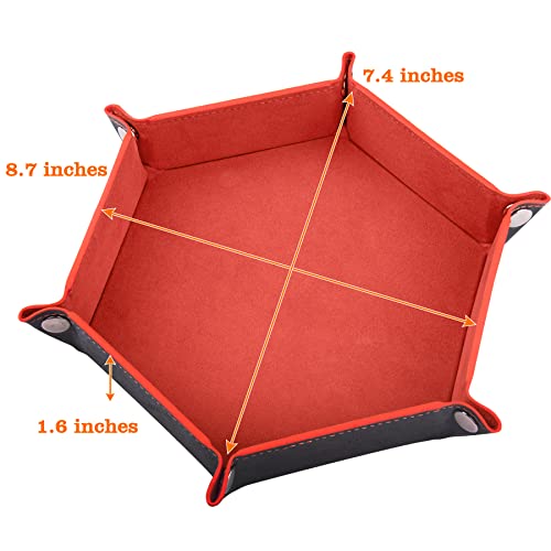 SIQUK 2 Stück Würfelbretter Doppelseitig Würfelbrett, Samt Faltbar Würfeltablett Hexagon Würfelteller Leder Würfelbretter für RPG DND Dragons Würfel Gaming(Königsblau, Orange)