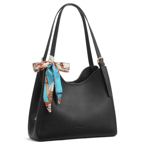 Image of BOSTANTEN Shoulder Bag for Women, 3-Compartment Leather Purses and Handbags | Pebbled Leather, Adjustable Strap, Scarf Included, Roomy, Office to Weekend