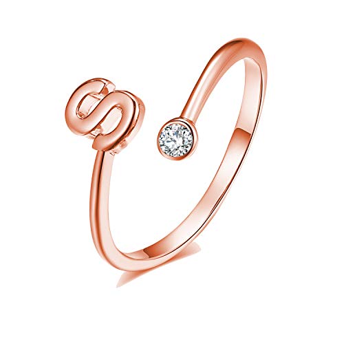 YANCHUN Rose Gold Initial Ring for Women Adjustable CZ Letter Knuckle Rings for Girls?S?