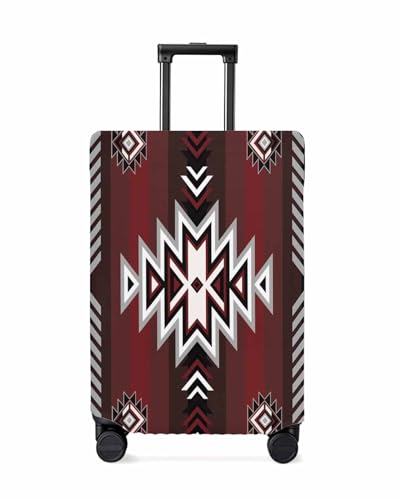 Southwestern Red Black Suitcase Cover - Waterproof Stretch Travel Luggage Cover, Boho Ethnic Geometric Luggage Covers Washable Luggage Protector Suitcase Cover Fits 22-25 Inch Luggage