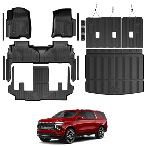 GALVAGNITE Floor Mats for Chevy Suburban/GMC Yukon XL/Cadillac Escalade ESV 2021-2026 All Weather Cargo Liner with Backrest Cover and Door Sill Guards Accessories Full Coverage Set (Fit 7 Seats)