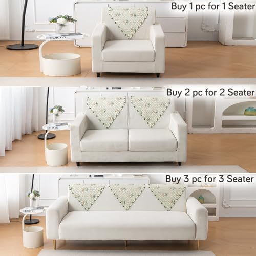 Image of HOKIPO 'HomeHues Series' Quilted Printed Sofa Back Cover, Pack of 1, Light Green Ash Gypsy Flower (IN-898-S-D5)