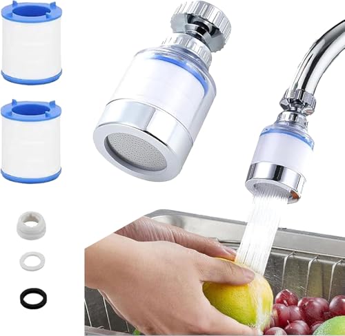 Filtro de grifo con 2 cartuchos de filtro, filtro de grifo de fregadero giratorio de 360 grados, filtro de grifo con filtración de carbón que elimina cloro, flúor, metales pesados y agua