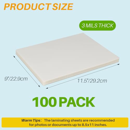 Calenzana 100 Pack Laminating Sheets 9x11.5 Inch, 3 Mil Clear Thermal Laminating Pouches Hold 8.5 x 11 inch Sheets, Lamination Sheet Paper for Business Card Photo and Sticker - Thumbnail 2