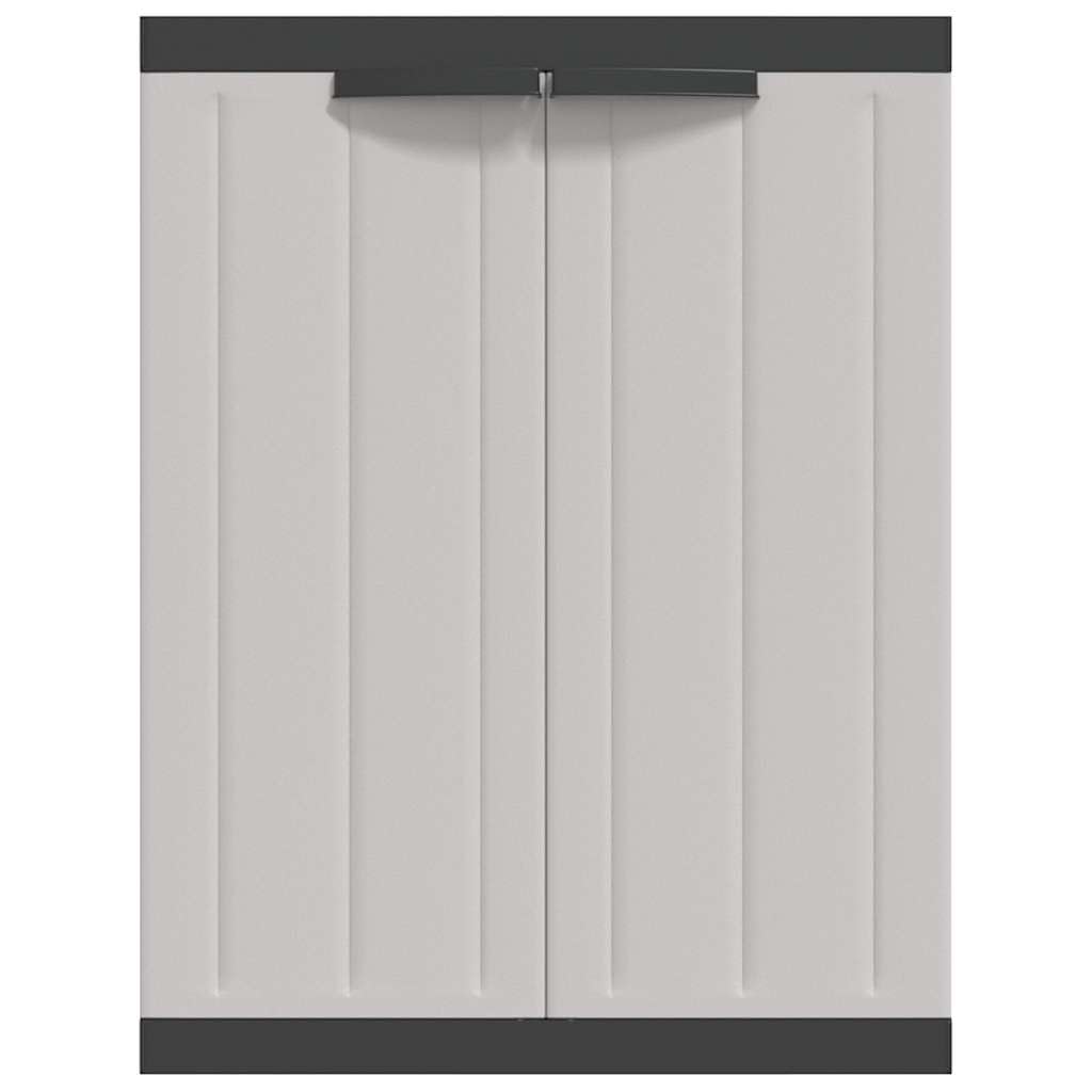 Gartenschrank Grau und Schwarz 65x37x85 cm, Robuster Geräteschrank aus PP-Kunststoff mit verstellbarem Einlegeboden, Abschließbarer Balkonschrank für Garten und Terrasse