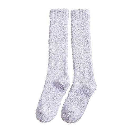 Calcetines mullidos para mujer, calcetines cálidos de coral, calcetines de pantorrilla sólidos, calcetines sobre la pantorrilla para mujer (morado, talla única)