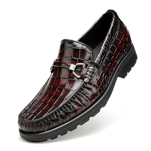 Generic Men's Leather Dress Shoes, Classic Crocodile Printed Dress Shoes Casual Slip-on Penny Loafer for Mens
