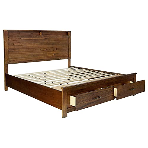 Knocbel Country-Cottage Queen Bed Frame With 2 Drawers, Wood Platform Bed Mattress Foundation With Slats Support & Storage Headboard, 85" L X 64" W X 55" H (Oak) #TOP3