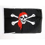 az flag bandiera pirata con bandana rosso 45x30cm - bandierina dei pirati – teschio 30 x 45 cm cordicelle