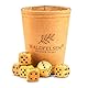 Waldfelsen® Echtleder Würfelbecher (9 cm) mit 6 Holzwürfeln (16 mm) aus Buchenholz Lederbecher Würfelset Augenwürfel Spielwürfel (Farbe: Beige)