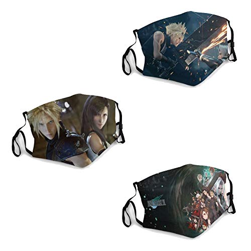 3PC Unisex Game Face Mask Shield Breathable With Adjustable Earloops Balaclava Bandanas Washable Resuable Face Cover With 6 Replaceable Filters Fi-nal-Fan-tasy