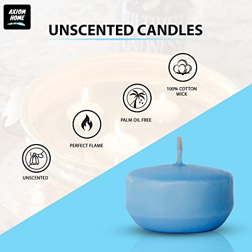Axiom - Pack Of 24 Floating Candles, 4 Hours Burning Time - Dripless Floating Candles For Valentine's Day-100% Pure And Natural Hand-Rolled Wax Candles For Parties & Mothers Day-Baby Blue(Unscented) #TOP2