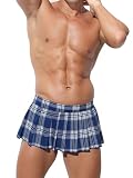 HAVBX Mens Costume Outfit Elastic Waistband Plaid Mini Skirt Sissy Outfit Crossdressing (Blue, One Size)