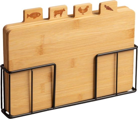 4x Planche à découper en bambou avec support - 28x17 cm - Sans BPA ni PFAS - Planche à découper Bois - Ensemble de planches à découper en bambou - Planche à découper en bois