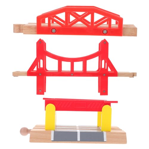 Happyyami 3個 木製電車トラック橋アクセサリー 点 素材 幼児向け道拡張パーツ 簡単立 の遊び拡大用