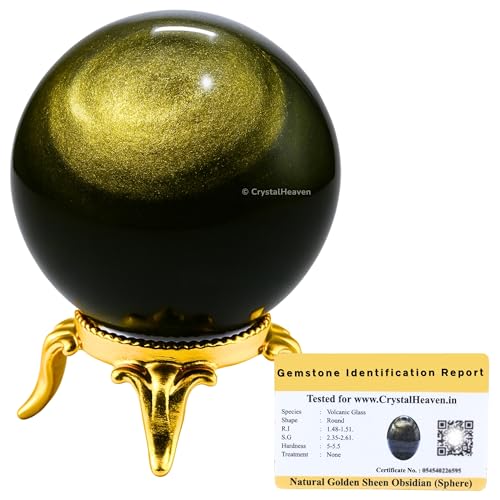 Image of Certified Golden Sheen Obsidian Crystal Ball for Meditation - Premium Crystal Vastu Items for Home and Feng Shui Items for Good Luck - Ideal for Pooja Supplies and Spiritual Practices (2 inch Inch)