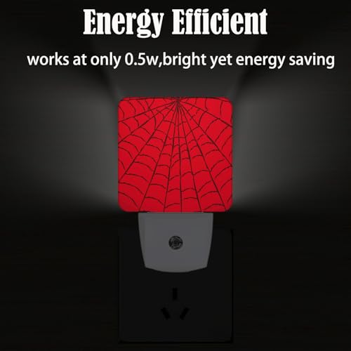 Image of Red Spider Web Night Light,Plug Into Wall Decor for Stairway,Hallway,Kitchen,Dusk to Dawn Sensor Nightlights for Boys /Girls /Women /Men Room Gifts