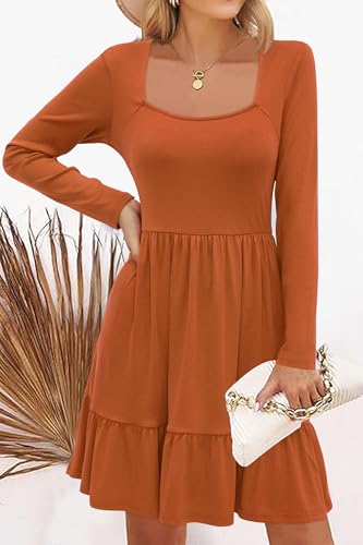 Image of Newshows Women's 2026 Summer Casual Square Neck Ruffle A Line Beach Vacation Sundress Work Business Dress with Pockets