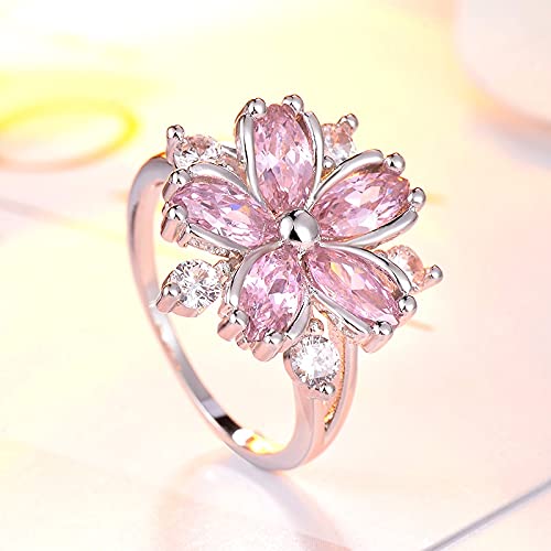 Sakura Princess Anillos de Compromiso para la Novia Joyería Romántica Blossom Circón Lady Rings-6, Pink, OZZKI, Rosado, 6