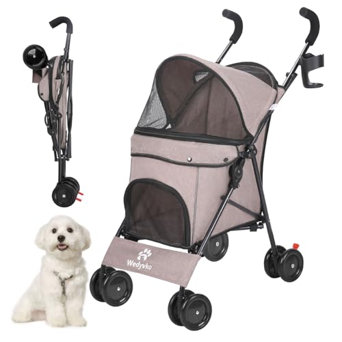 3-in-1-Haustier-Kinderwagen für kleine Hunde und Katzen, faltbarer Haustier-Kinderwagen mit verstellbarem Griff, 4 Räder, atmungsaktives Netzgewebe, großes Fassungsvermögen (Kaffee)