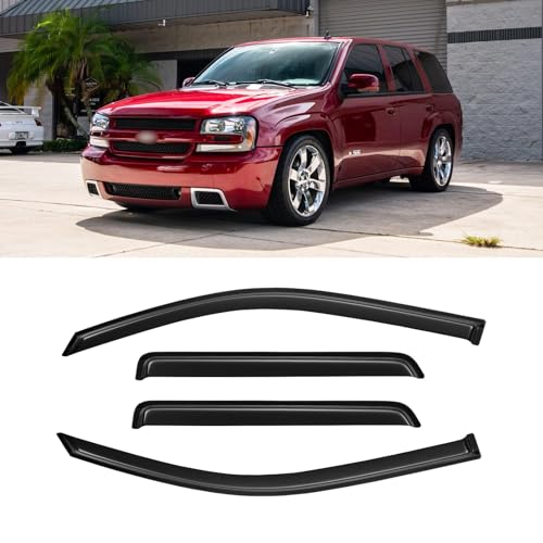 Image of Window Visors for 2002-2009 Chevy(Chevrolet) Trailblazer, Rain Guards Shields Vent Deflector Shade Dark Smoke 2003 2004 2005 2006 2007 2008 02 03 04 05 06 07 08 09, Tape-On, 4PCS