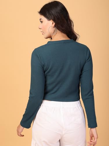 Image of Rigo Casual Wear V Neck Rib Knit Top for Women | Slim Fit Long Sleeves Western Tops for Women