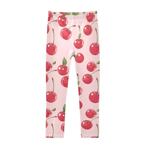 Girls Leggings Fruit Cherry Leaves Pink Soft Toddler Leggings for Girls Kids Pants Size 4T-10T