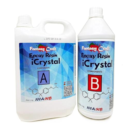 RESINA EPOXI ICRYSTAL 3 Kg Ideal Para la creación de Joyas, River Table y Creaciones Artísticas - Certificado no Tóxico - Asistencia técnica en Español - 100% Made in Italy