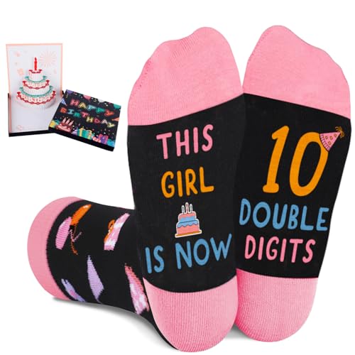 Juesly 10 Year Old Girl Birthday Gifts with Socks and 3D Pop Up Birthday Card, Gifts for 10 Year Old...
