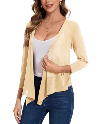 Image of MINTLIMIT Women's Tie Front Cardigan Casual 3 /4 Sleeve Bolero Shrug Knotted Lightweight Sheer Shrug Cardigan Sweater Top