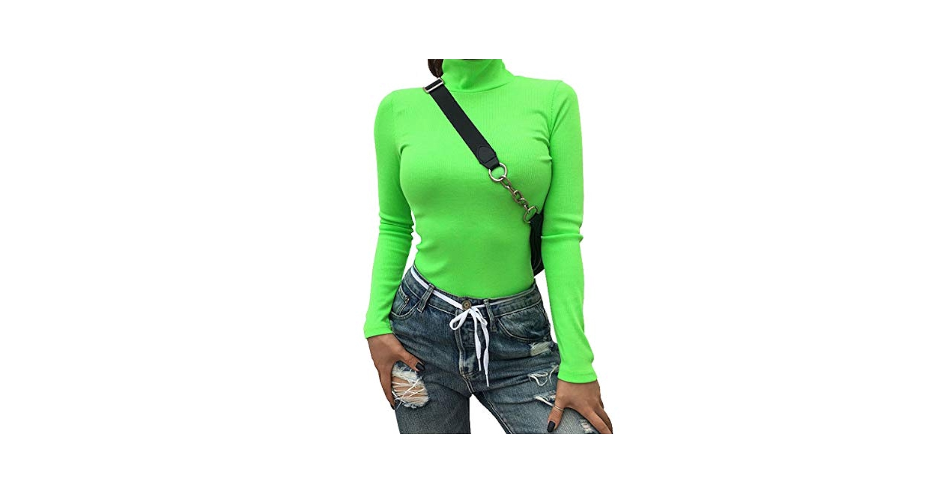 Women Fluorescent Neon Turtleneck High Neck Long Sleeve