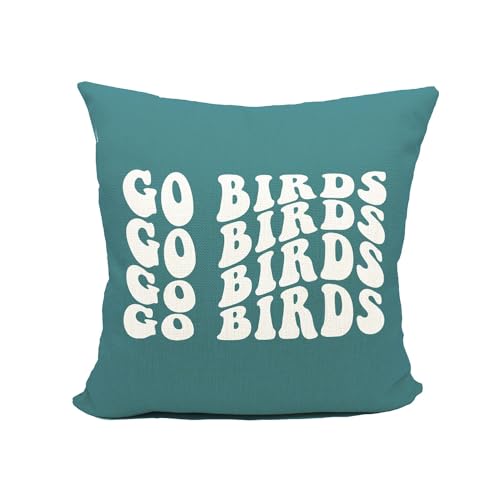 Mancheng-zi Groovy Go Birds Football Pillow Covers - 18x18, Football Fan Gifts, Pillows - Light Green