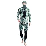 MORGEN SKY ウェットスーツ メンズ 5mm/3mm スピアフィッシング ツーピース 素潜り フード一体式 2ピース 上下セット ロングジョン仕様 カモ柄 表ジャージ*裏ジャージ* 裏起毛 MY073 3mm海底色, XXXL