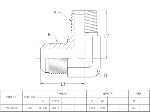 Image of (2-PACK) 2501-06-06 Hydraulic Hose Adapter Fitting 3 /8 inch Male JIC 37 Flare (9 /16 inch-18UNF) x 3 /8 inch Male (3 /8 inch-18NPTF) 90 Elbow SAE Pipe Joints Connector Carbon Steel