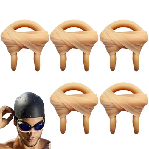 Otbushit Lot de 5 Pince-Nez pour la Natation avec Ficelle, Bouchons de Nez en Silicone 0, 8 x 1 pour Enfants et Adultes, Couleur Peau Remplacement Portable pour la compétition d'entraînement